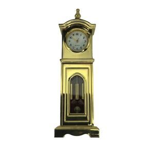 Dollhouse miniatures Grandfather Clock, heavy, gold metal, needs battery, used